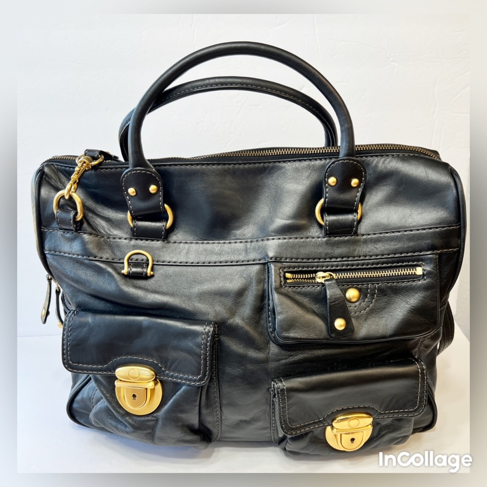 Franklin Covey Black Leather Bag Tote
